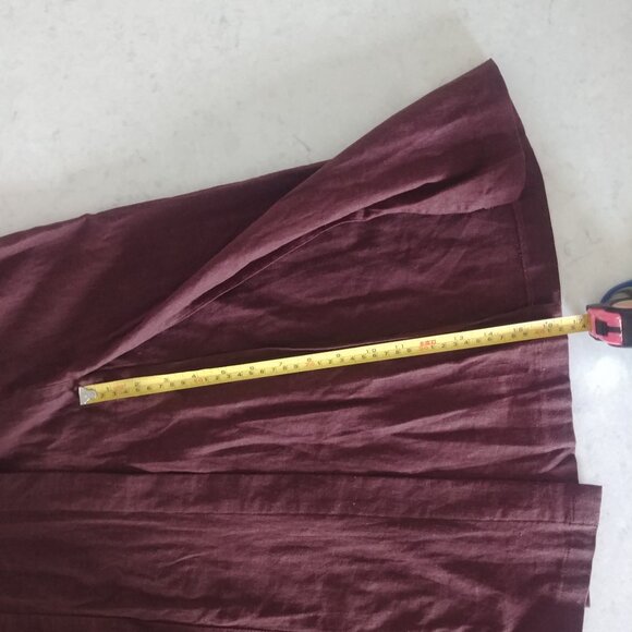 Studio Point linen blend chocolate brown wrap style midi skirt front slit 10 - Picture 11 of 15